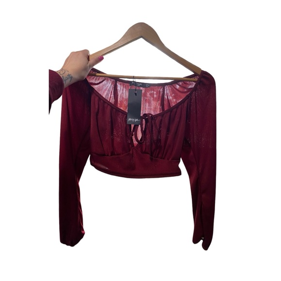 Nasty Gal | New Sweet on you square neck crop top long sleeve chest cut out top - Picture 9 of 10